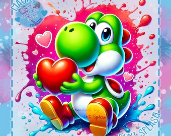 Yoshi Valentine PNG: Akvarell drake Clipart (digital nedladdning)