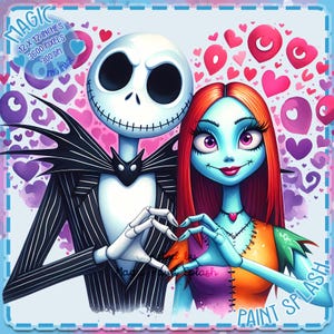 Jack e Sally aquarela clipart imagem, gráficos e arte, arco-íris estética, PNG imagens de pesadelo de Natal
