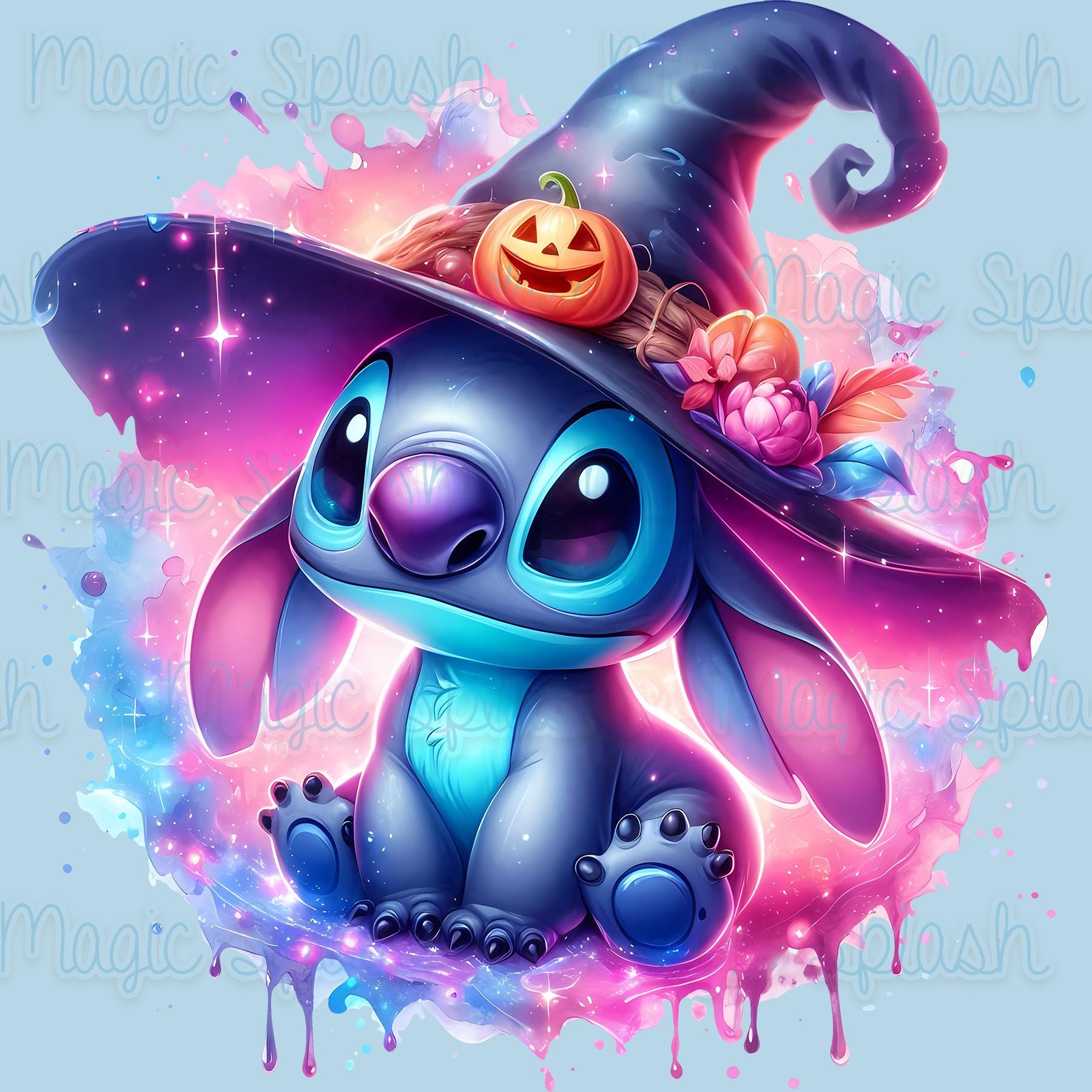 スティッチウィッチハロウィン PNG：水彩スプラッシュクリップアート