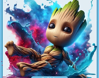 Galaxy Groot Clipart: Watercolor Splash PNG Image (Digital Download)