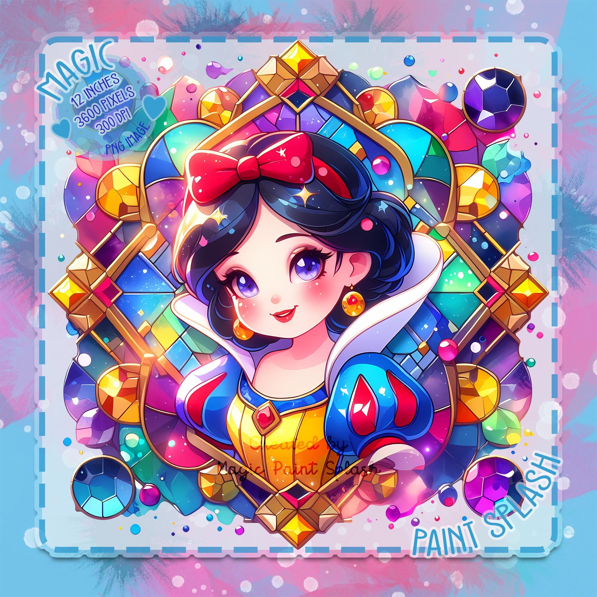 ふくひめ　13の姫(水彩画) 白雪姫の宝石の水彩画スプラッシュ画像（PNGデジタルダウンロード