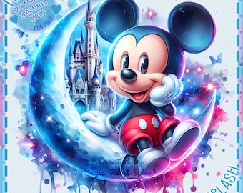 Mickey Mouse Moon Clipart: Watercolor Splash PNG (Digital Download)