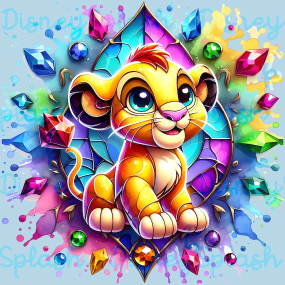 Simba Gemstones Watercolor Splash Clipart: Lion King PNG (digital