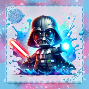 Vader Watercolor Clipart, Rainbow Galaxy Wars (PNG Digital Download)