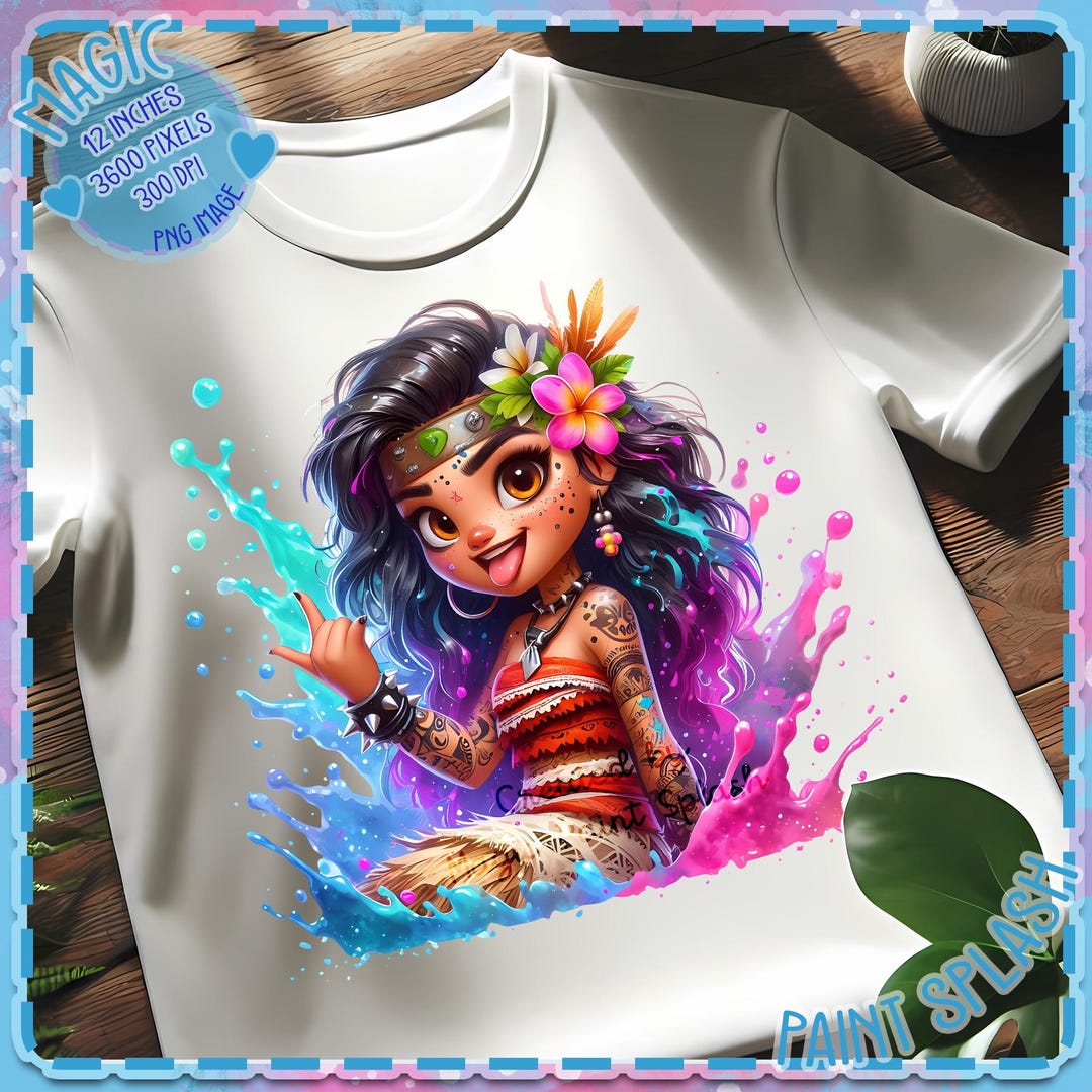Punk Rock Moana Clipart: Watercolor Rainbow PNG Image (digital