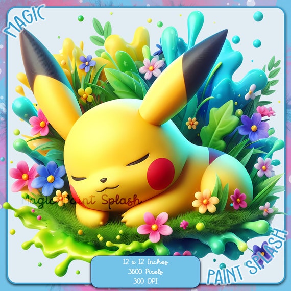 眠そうなピカチュウのクリップアート、水彩スプラッシュ、モンスター