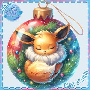Evoli-Weihnachtsverzierung PNG, Clipart-Bilder, Grafiken und Kunstwerke, Regenbogenästhetik, PNG süße kleine Monsterbilder