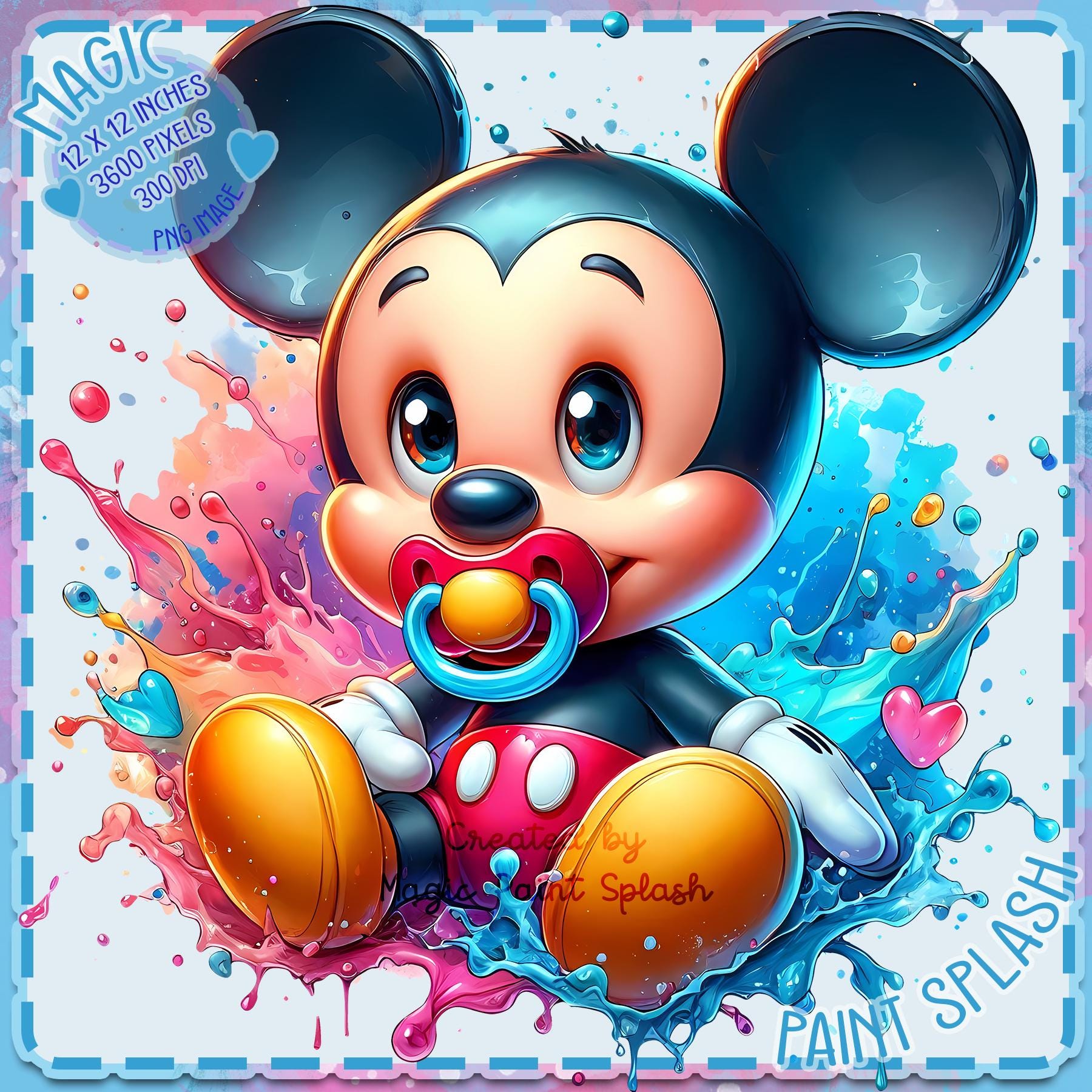 ベビーミッキーの水彩画クリップアート：レインボースプラッシュPNG