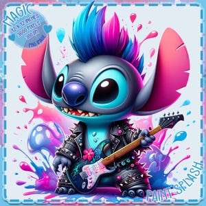 Stitch punkrock aquarel splash, clipartafbeeldingen, graphics en artwork, regenboogesthetiek, schattige png-afbeeldingen