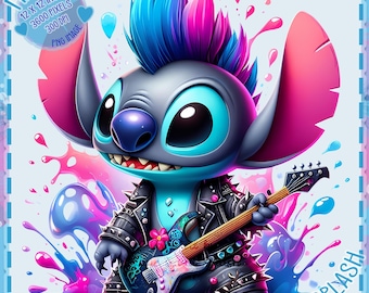Punk Rock Stitch Clipart: Akvarell regnbåge PNG (digital nedladdning)