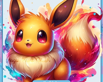 Eevee Watercolor Clipart: Rainbow Splash PNG (Digital Download)