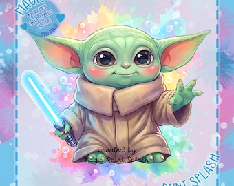Baby Yoda PNG | Cute Grogu Clipart | Pastel Watercolor Art