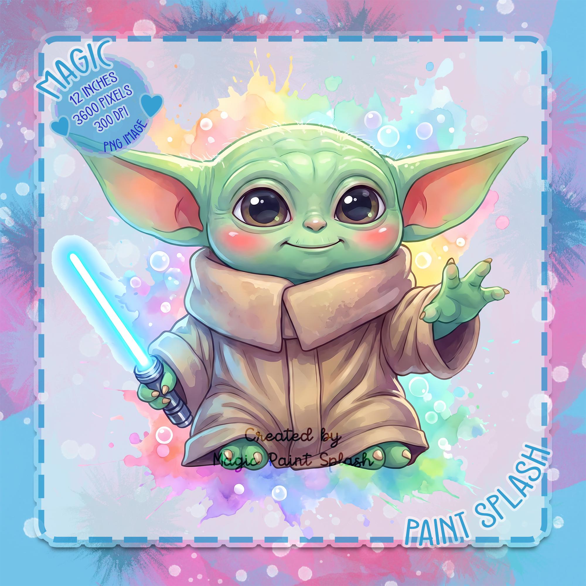 Baby Yoda PNG | Cute Grogu Clipart | Pastel Watercolor Art