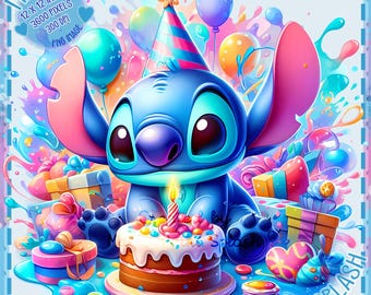 Birthday Stitch Clipart: Watercolor Rainbow Splash (PNG Digital Download)