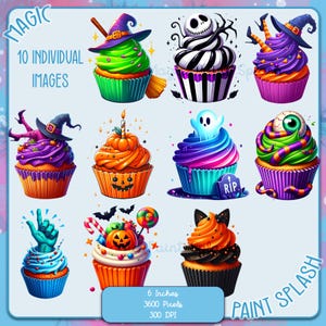 Halloween Cupcakes Clipart-Set, transparenter Hintergrund PNG-Bilder, kommerzielle Nutzung, gruselige Dessert-Designs, Clipart-Bundles