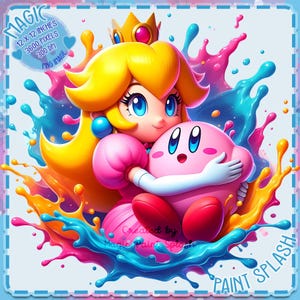 Pfirsich und Kirby Aquarell Splash, Clipart-Bilder, Grafiken und Kunstwerke, Regenbogenästhetik, PNG-Süße Charakterbilder