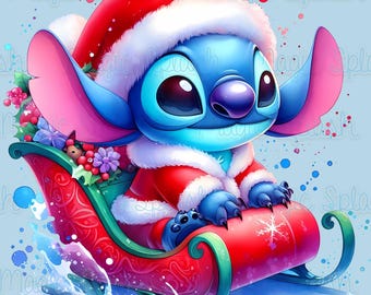 サンタのステッチの水彩画クリップアート：クリスマスホリデー PNG