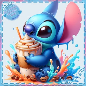 Images clipart Stitch Frappe Coffee, images clipart, graphiques et oeuvres d'art, esthétique arc-en-ciel, images de personnages mignons PNG