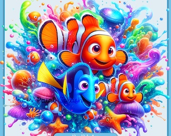 Finding Nemo Watercolor Splash, Clipart Images, Graphics and Artwork, Rainbow Aesthetic, PNG Ocean Fish Images