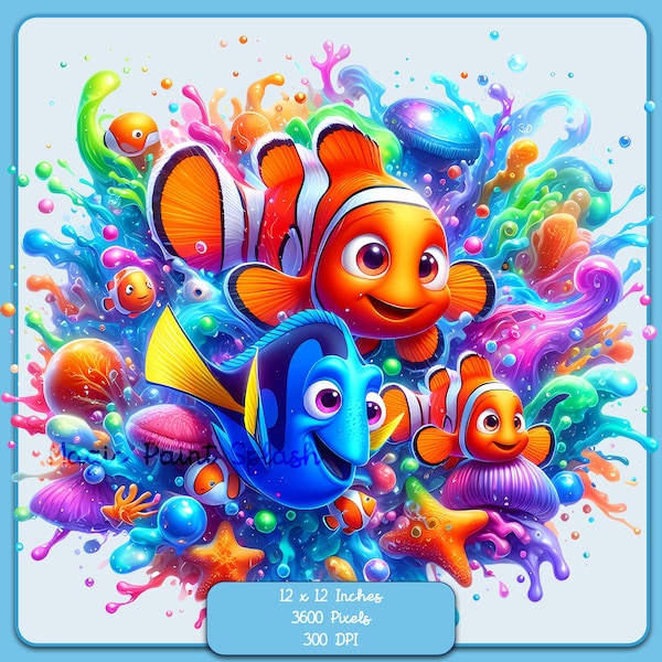 Finding Nemo Watercolor Splash, Clipart Images, Graphics and Artwork, Rainbow Aesthetic, PNG Ocean Fish Images