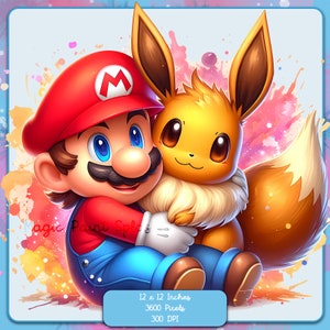 Images Clipart aquarelle de Mario et Evoli, graphiques et illustrations, images de personnages mignons PNG