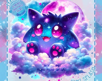 Gengar in Clouds PNG: Rainbow Watercolor Clipart (Digital Download)