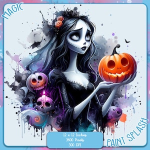 Emily Pumpkins Watercolor Splash, Immagini Clipart, Grafica e Opere d'Arte, Estetica Arcobaleno, Immagini PNG Sposa di Halloween