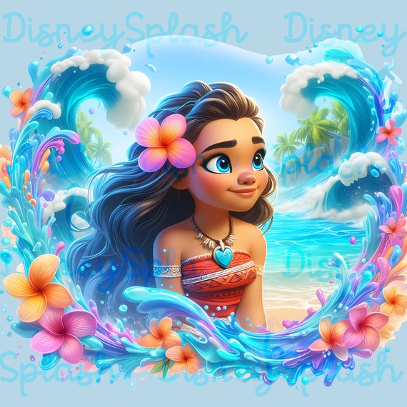 モアナの海のシーンのクリップアート：水彩スプラッシュPNG（デジタル