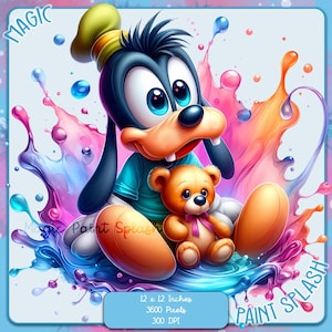 Respingo de aquarela pateta de bebê, imagens clipart, gráficos e obras de arte, estética de arco-íris, imagens de personagem de cachorrinho fofo PNG