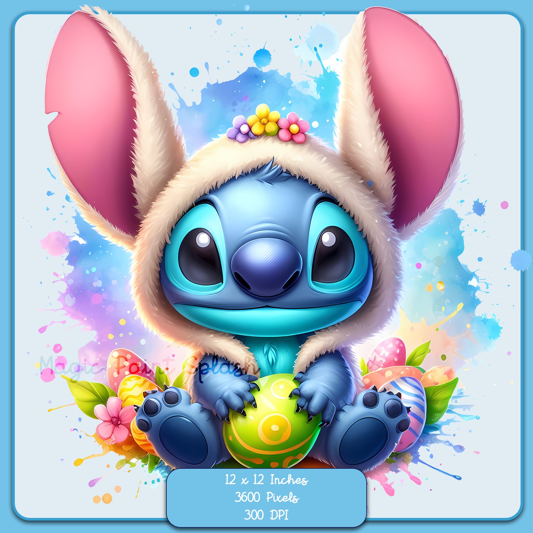 Stich Osterhase Clipart: Aquarell Regenbogen PNG (digitaler Download)