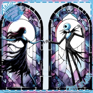 Jack e Sally Vitral Aquarela Splash, Imagens Clipart, Gráficos e Arte, Estética Arco-Íris, Imagens PNG Pesadelo de Natal