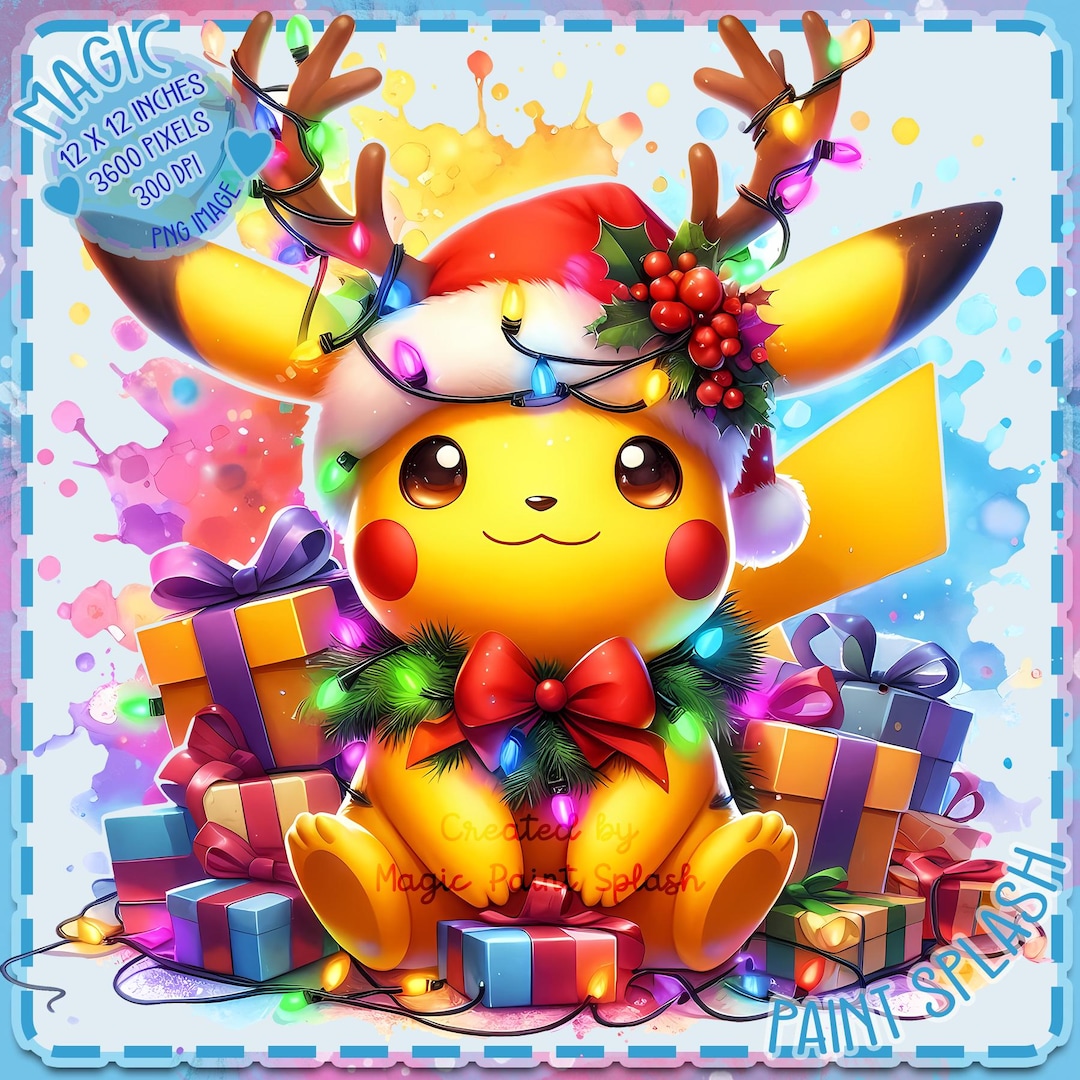 クリスマス ピカチュウ 水彩 スプラッシュ PNG: ホリデー クリップ