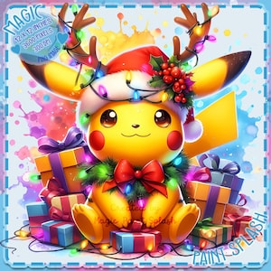 Images Clipart aquarelle de Noël Pikachu, graphiques et oeuvres d'art, esthétique arc-en-ciel, images de personnages Pokémon mignons PNG