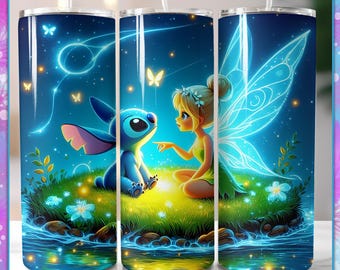 Tinkerbell and Stitch Tumbler Wrap, Cute Fairy PNG (Digital Download)