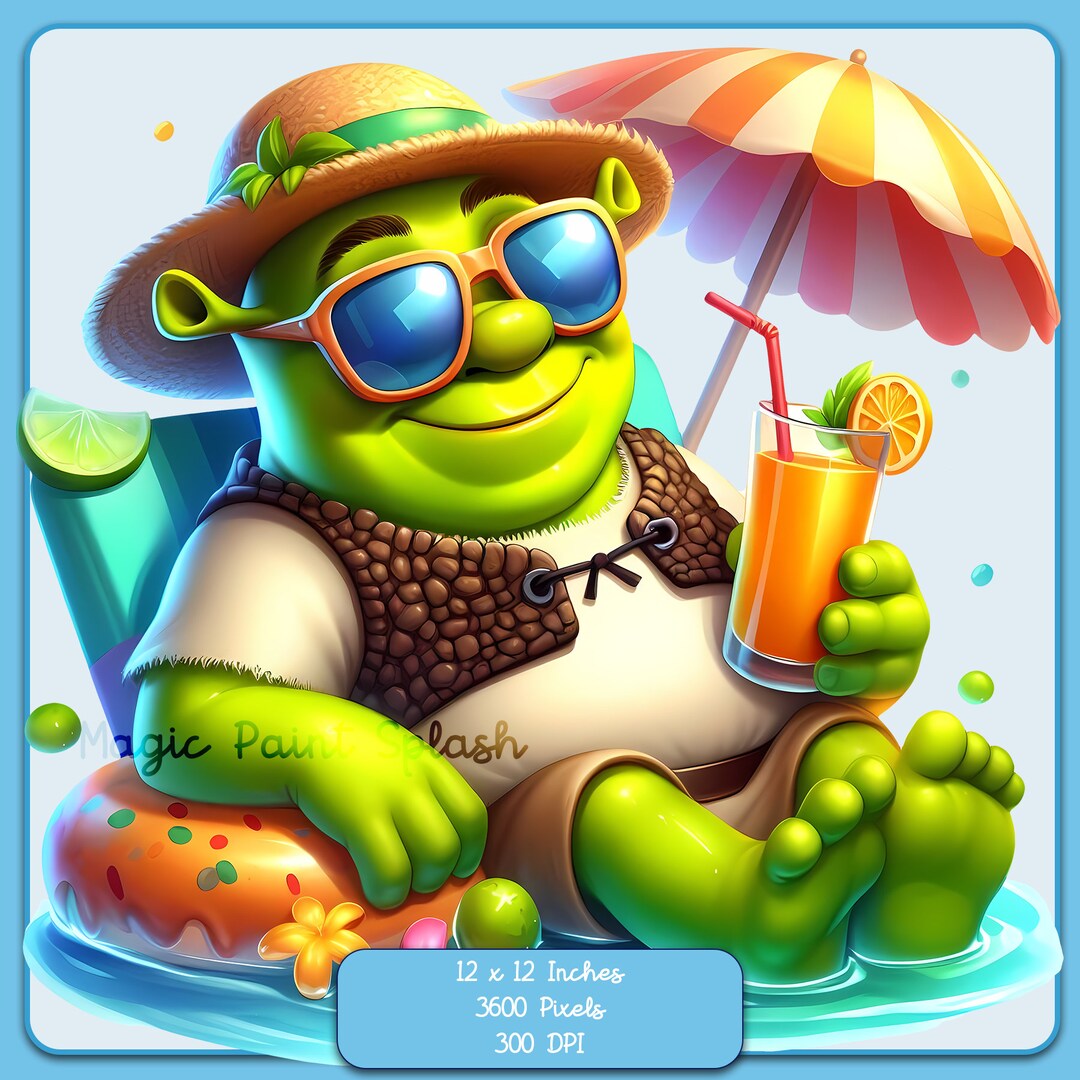 Lounging Shrek Watercolor Splash, Clipart Images, Graphics and Artwork