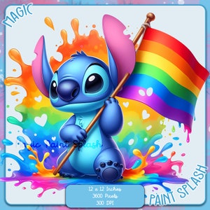 Stitch drapeau de la fierté aquarelle, graphiques et oeuvres d'art, esthétique arc-en-ciel, images de point mignons PNG