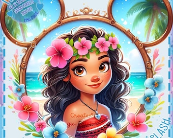 Salpicadura de acuarela con marco de Moana, imágenes prediseñadas, gráficos y obras de arte, estética de arcoíris, imágenes PNG de princesas