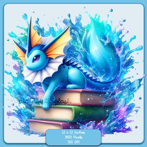 Vaporeon Watercolor Splash, Clipart Images, Graphics and Artwork, Rainbow Aesthetic, PNG Cute Little Monster Images