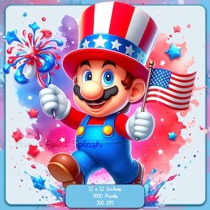 Mario 4. Juli Aquarell Splash, Clipart-Bilder, Grafiken und Kunstwerke, Regenbogenästhetik, PNG-Gaming-Bilder