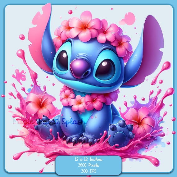 ピンクのレイをつけたスティッチのクリップアート：ハワイアン