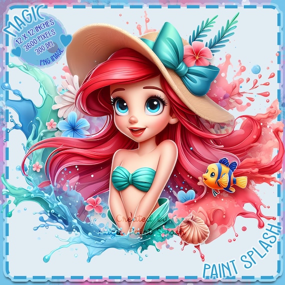 Ariel Sunhat Clipart: Watercolor Mermaid PNG Image (digital  display picture 3