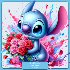 Stitch Floral W/ Roses Watercolor Splash, Clipart Images, Graphics and ...