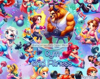 Fitness Characters Clipart Set: Workout PNG Images (Digital Download)