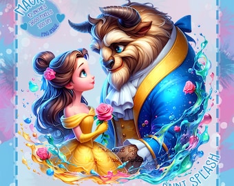Belle and Beast Clipart: Watercolor Splash PNG Image (Digital Download)