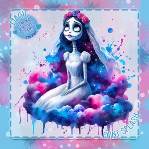 Clipart de Emily Corpse Bride: Nubes de acuarela PNG (Descarga digital)