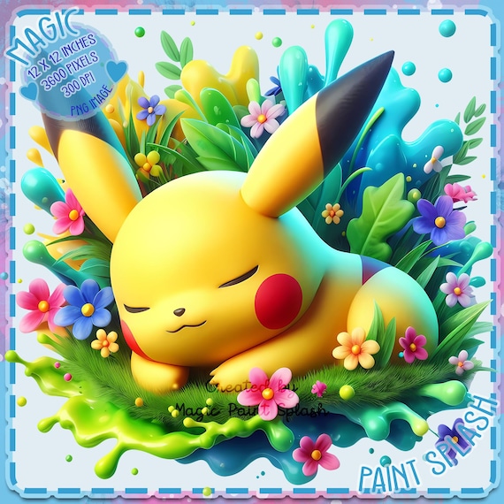 Sleepy Pikachu Watercolor Splash Clipart Images Graphics and Artwork Rainbow Aesthetic PNG Cute Pokemon Spring Images Etsy
