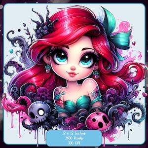 Gotische Ariël aquarel splash, clipartafbeeldingen, graphics en artwork, Rainbow esthetiek, PNG schattige donkere prinses afbeeldingen