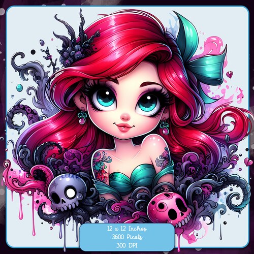 Clipart de acuarela de Ariel gótica: Princesa Oscura PNG (Descarga digital)