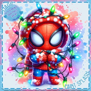 Schattige Spidey-kerstverlichting aquarel splash, clipartafbeeldingen, graphics en artwork, esthetiek van de regenboog, png-afbeeldingen superheldenfilm