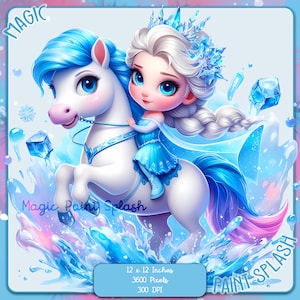 Elsa Ice Horse aquarel splash, clipartafbeeldingen, graphics en artwork, Rainbow esthetiek, PNG bevroren afbeeldingen
